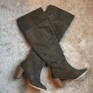Olive Faux Suede Heeled Boot